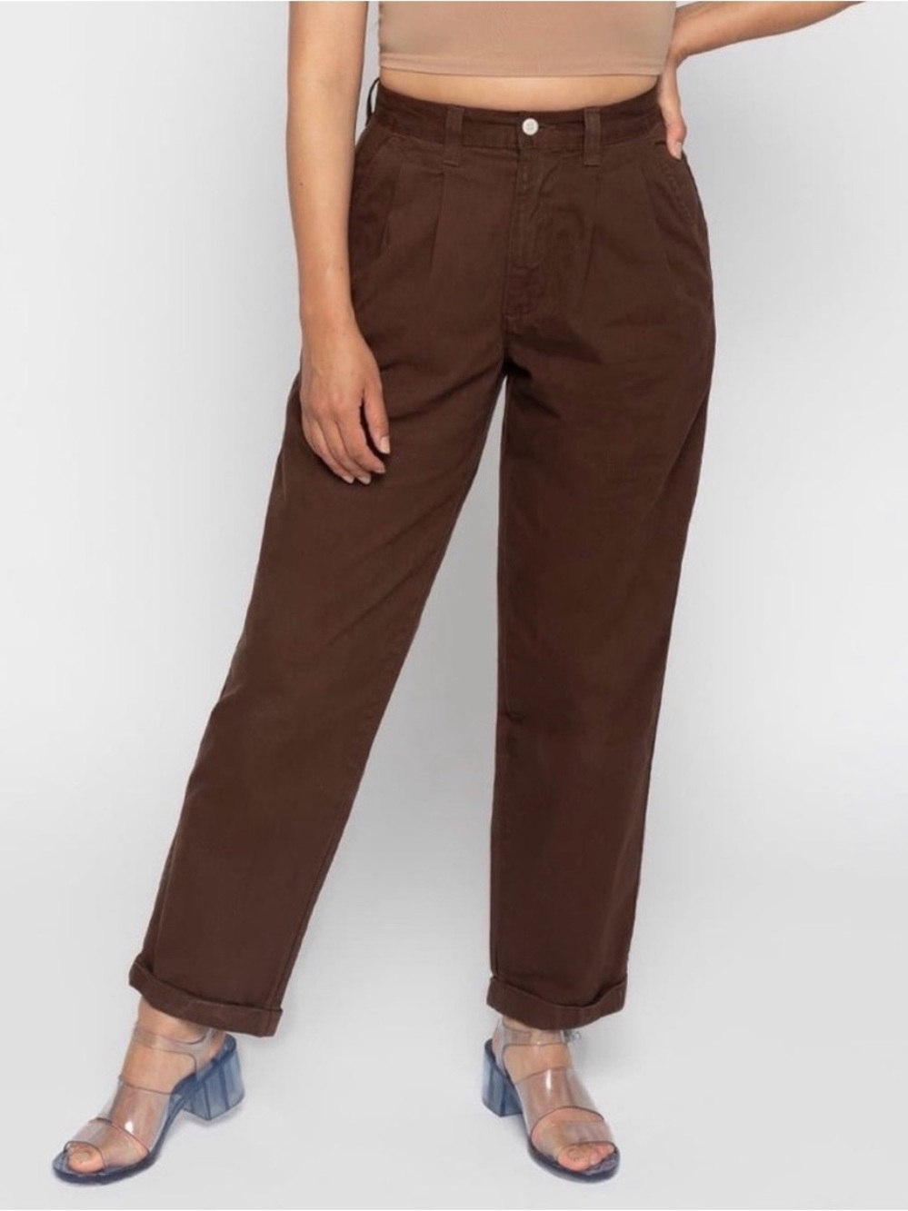 Los Angeles Apparel Brown High-Rise Straight Trousers
